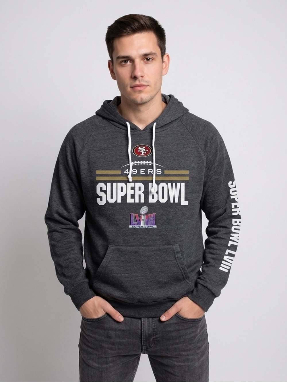 San Francisco 49ers Majestic Threads Super Bowl LVIII Tri-Blend Pullover Hoodie